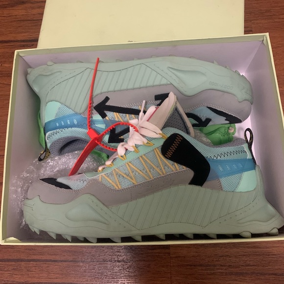 Off-White Mint and Gray Sneakers